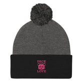 Face Of Cat Kitty Love 3D Puff Embroidered Pom Pom Knit Beanie, Hats, $ 27.50, A Moment Of Now™